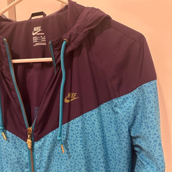 Nike Purple Blue Colour Block Print Windbreaker Bomber Jacket Size Medium - Picture 6 of 15